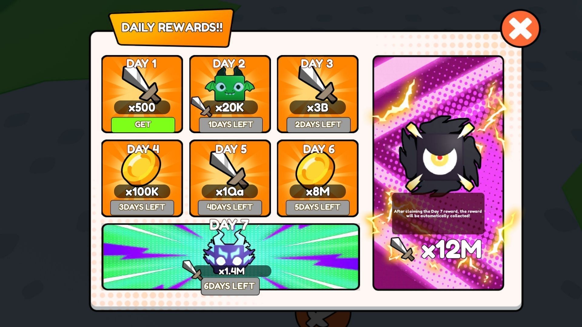 Enjoy daily rewards in Wrest Your Sword (Image via Roblox)